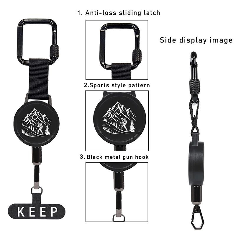 Enhanced Outdoor Anti-Theft Retractable Phone Lanyard with Locking Carabiner and Built-In Stand