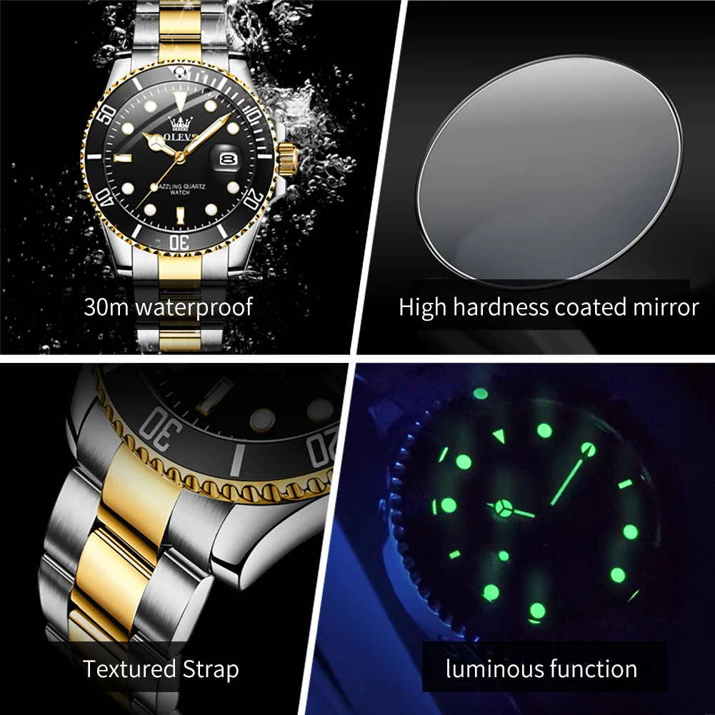 Quartz Watch For Men OLEVS 5885 Stainless Steel Calendar Luminous Sport Wristwatch