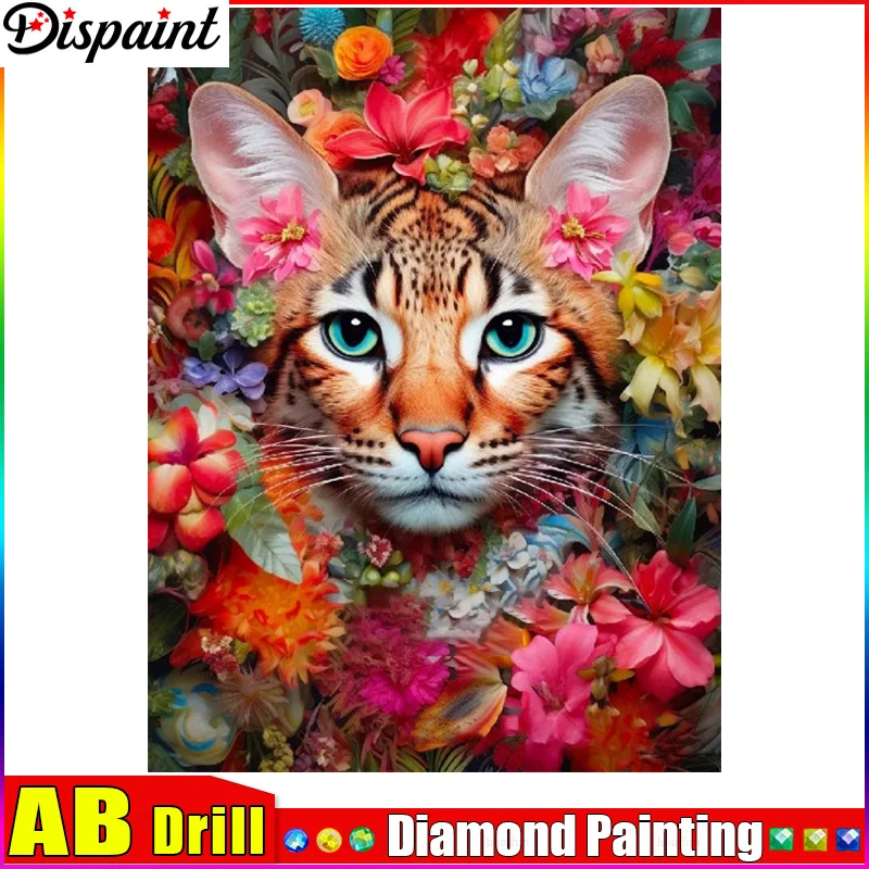 

Dispaint AB Full Diamond Embroidery "Cat Animal Flower" Diamond Painting Cross Stitch Patterns Rhinestone Unfinished Home Decor