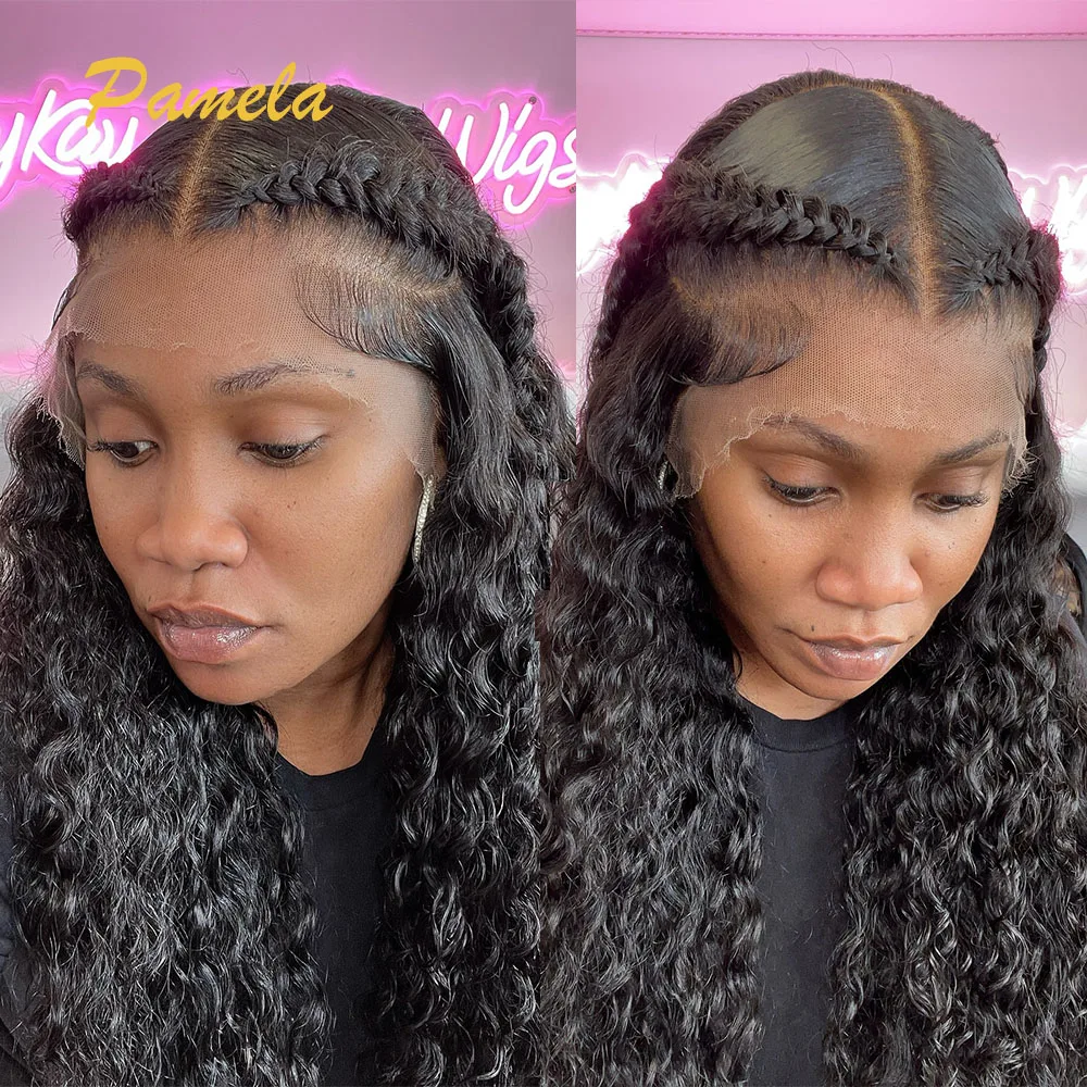 Super Double Drawn 250% Density Curly 13X6 HD Transparent Lace Front Braided Glueless Wig Pre Plucked Human Hair Ready To Wear