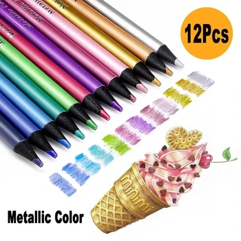 12 matite colorate metallizzate a colori, matite da disegno, schizzi, matite colorate, forniture artistiche per artisti, colori per pittura