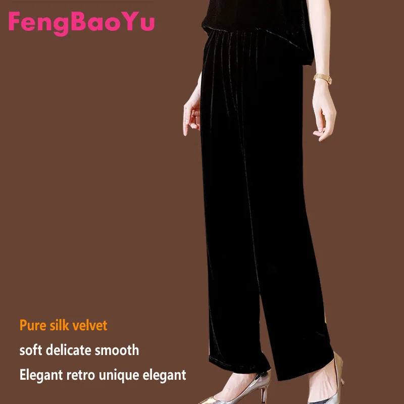 

Fengbaoyu Silk Velvet Lady Autumn and Winter Straight Tube Trousers Elastic Waist Black Joggers Women Streetwear Baggy Pants 5XL