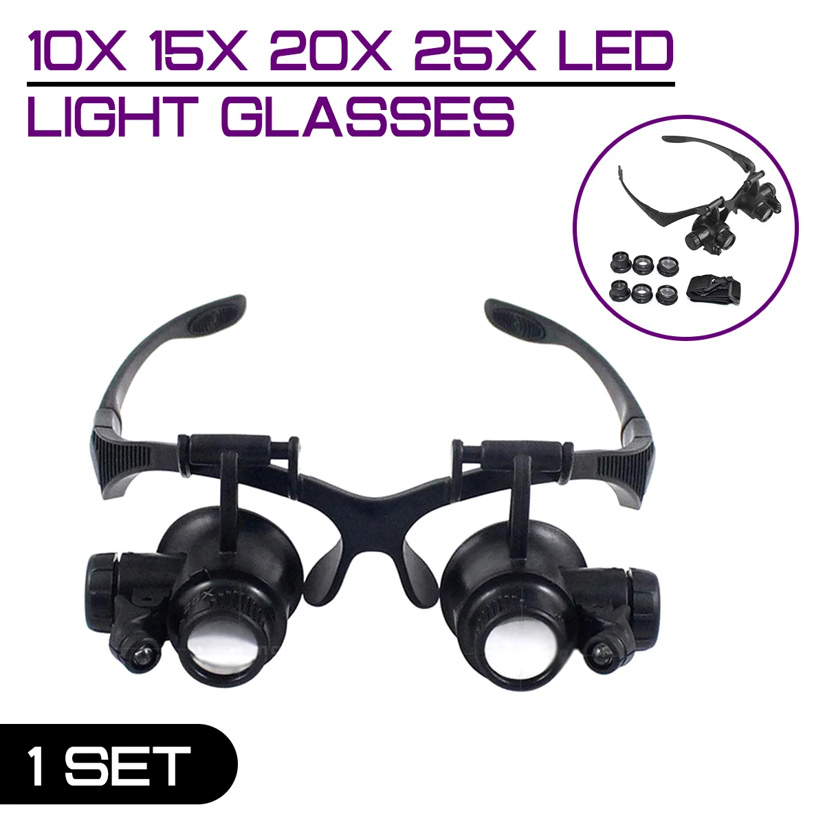 10X 15X 20X 25X Lente D'Ingrandimento Led Light Glasses Jewelry Watchmaker Fascia Per Capelli Lente Ottica Lente D'Ingrandimento In Vetro Lupa