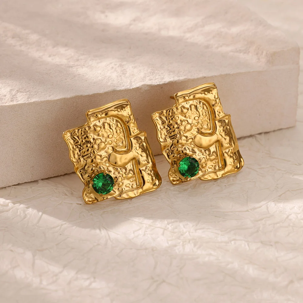 Zircon Irregular Texture Stud Earrings For Women Gold Color