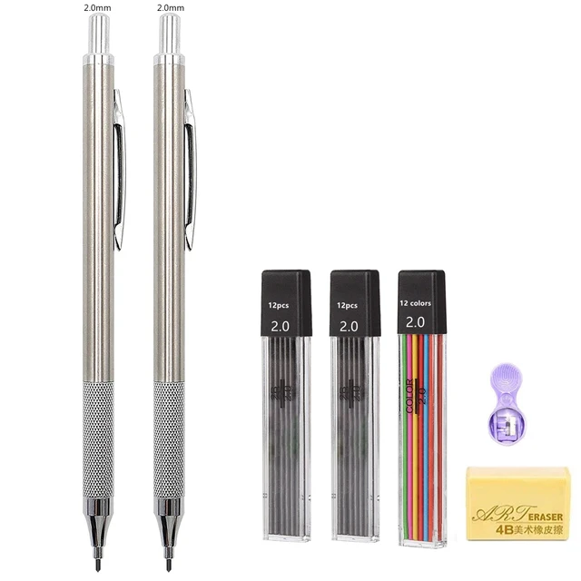 Metal Mechanical Pencils Set with Lead Refills Drafting Automatic Pencil  0.3, 0.5, 0.7, 0.9, 1.3, 2.0mm 2B HB For Art Supplie - AliExpress