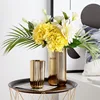 Simple electroplated striped gold solid color flower arrangement Ceramic vase Modern decoration vase home decoration ins 1