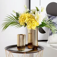Simple electroplated striped gold solid color flower arrangement Ceramic vase Modern decoration vase home decoration ins 1