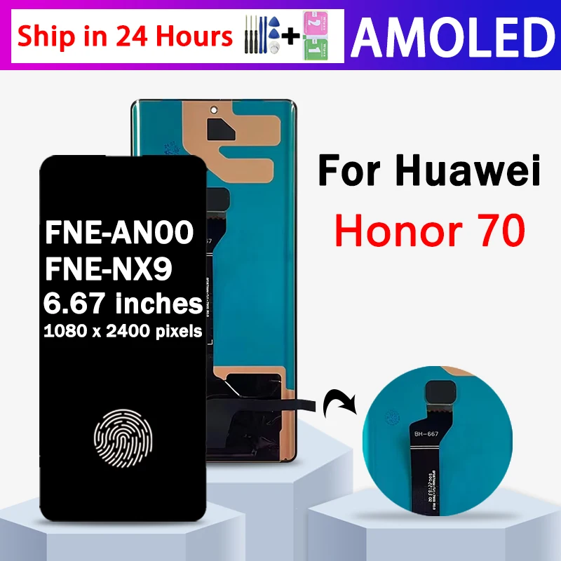 6.67'' AMOLED New For Huawei Honor 70 Honor70 FNE-AN00 FNE-NX9 LCD