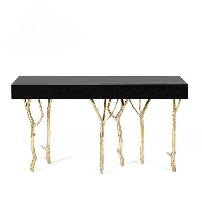 

Luxury Villa House Special Design High Quality Solid Wood Top Brass Base Living Room Entrance Corridor Console Table