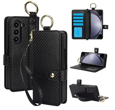 Leather Wallet Wristband with Card Holder and Pen Slot - Protective Phone Case with Ring Holder
