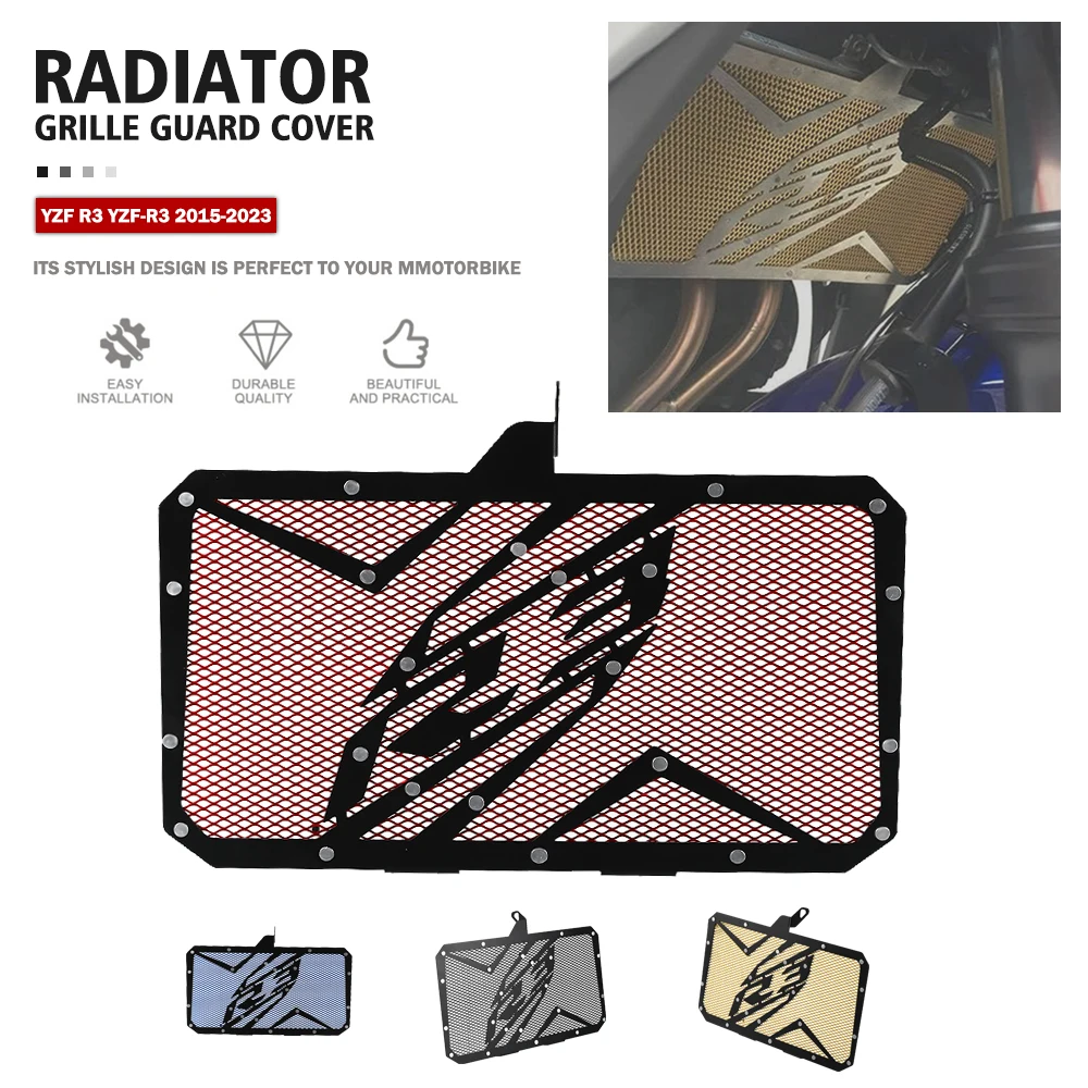 

Motorcycle Aluminum Radiator Grille Grill Guard Cover Protector For YAMAHA YZF R3 YZF-R3 2016 2017 2018 2019 2020 2021 2022 2023