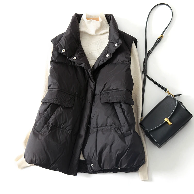 2022 New Autumn Winter Women Light White Duck Down Coat Female Zipper Short Vest Sleeveless Puffer Jacket Outwear Lady Waistcoat - 2