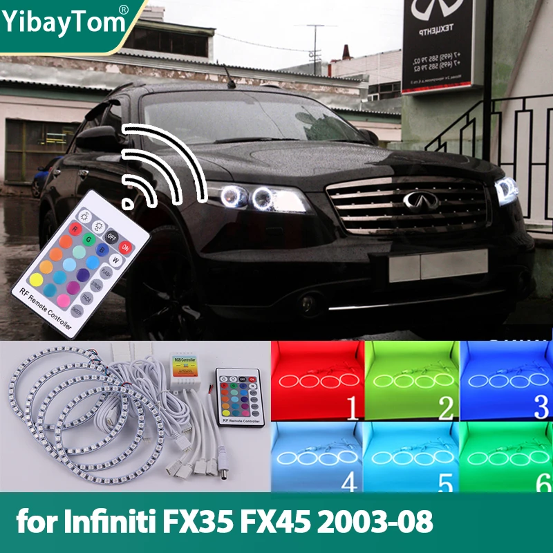 

RGB multicolor RF Remote Control Halo Rings DRL LED Angel Eyes Kit For INFINITI FX35 FX45 2003-2008 DIY Headlight part Retrofit