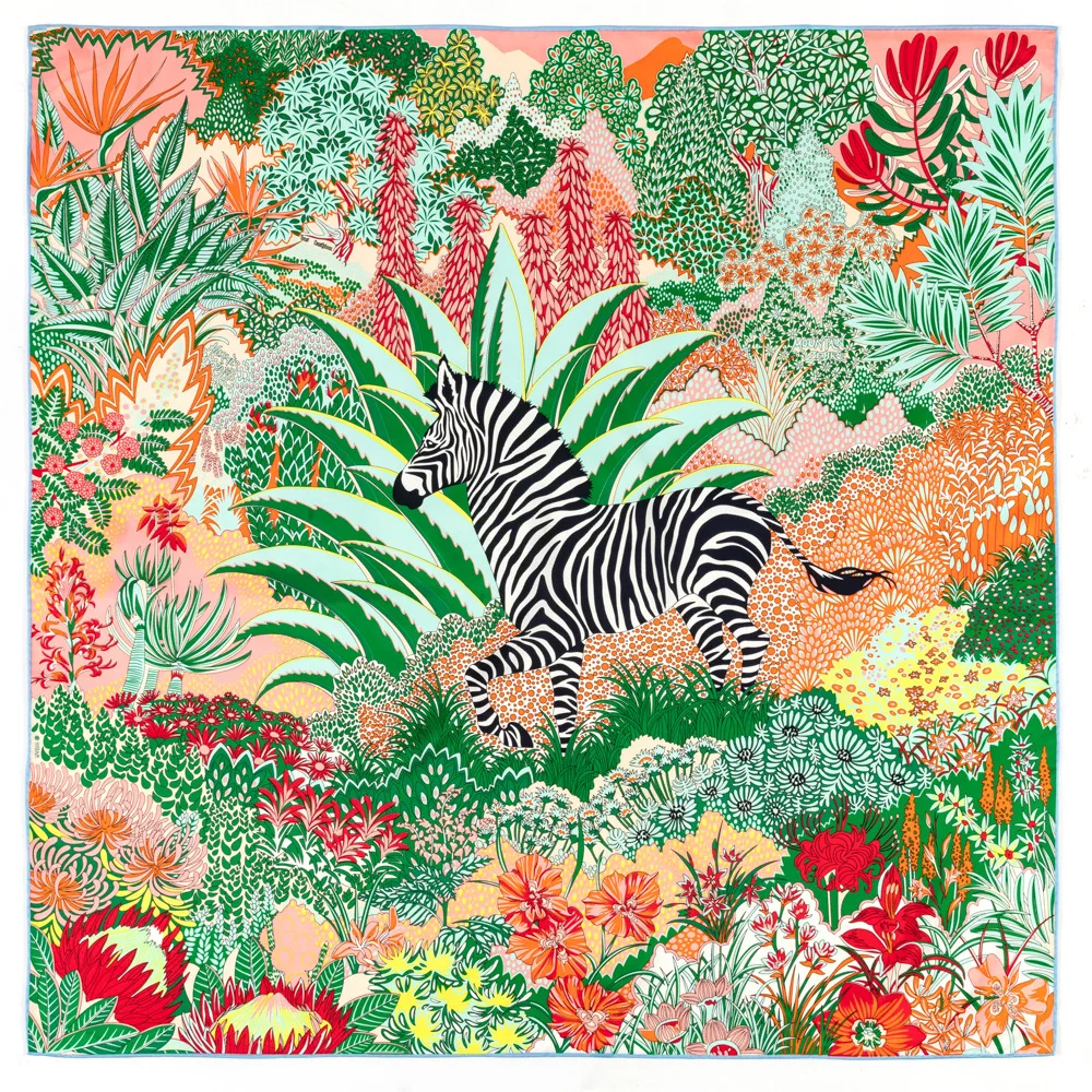 2023 Luxury Scarf Zebra Women Silk Shawl 35in Scarf Design Stoles Lady Wrap Bandanas Hijab Femme Present 5