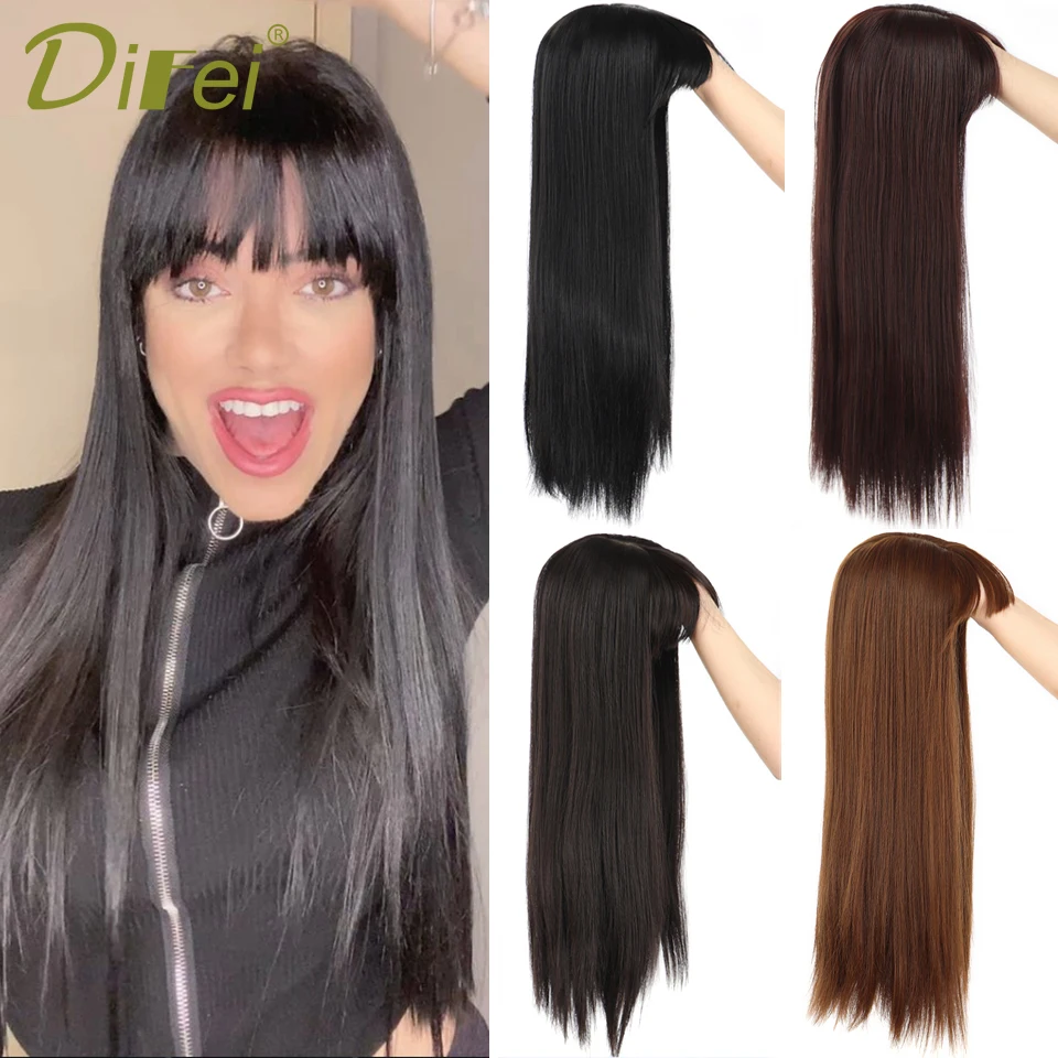 Synthetic Topper Hair Piece Head hair patch Cover Replacement Block With Bangs Long Straight Increase hair volume hair extensions hair toppers