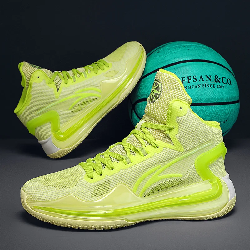 

Green High Quality Brand Men Professional Basketball Sneakers Non-slip High Top Men's Basket Shoes Elastic Sports Shoes For Man