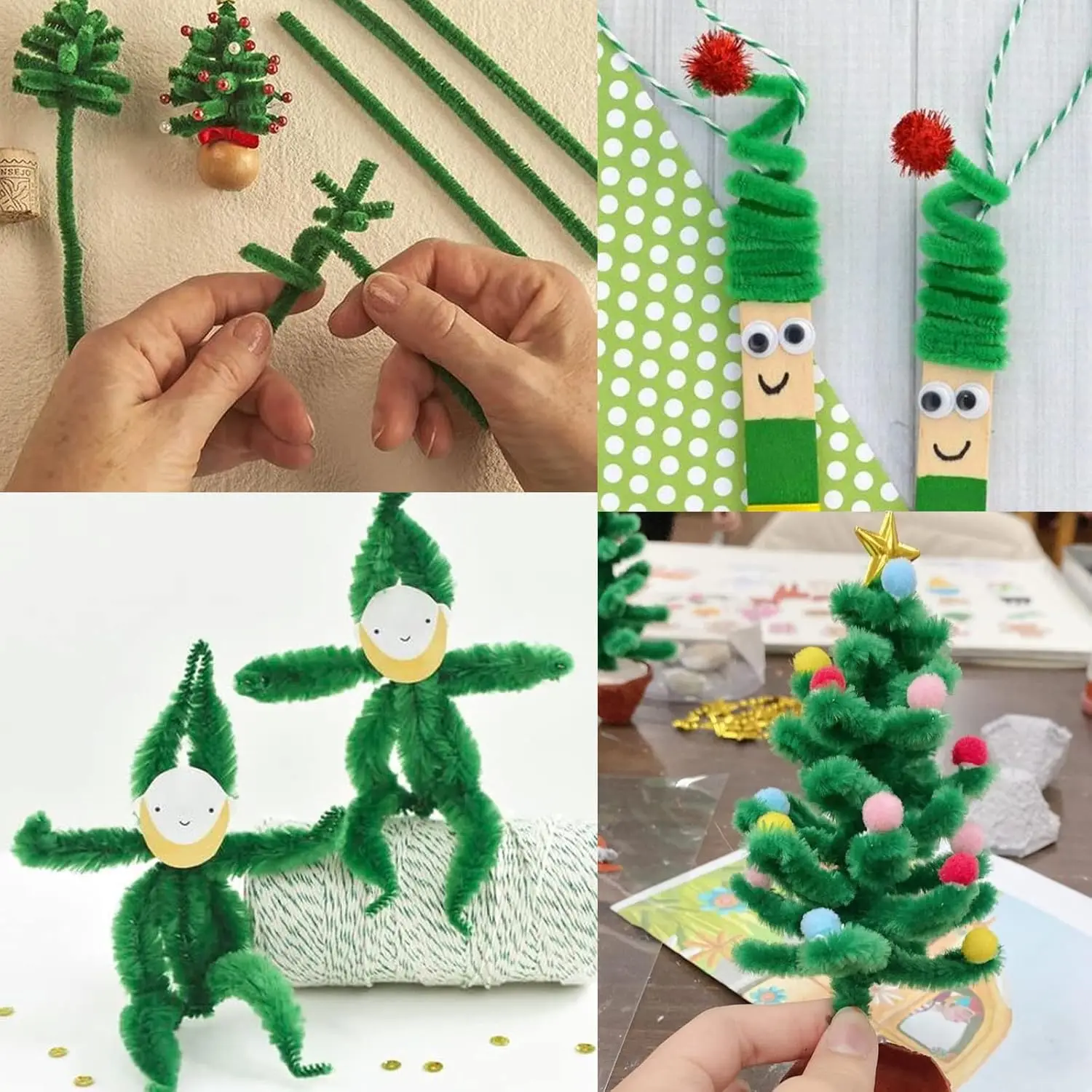 100/200/300 Pieces Green Pipe Cleaners Christmas Craft Pipe Cleaners Chenille Stem Bulk