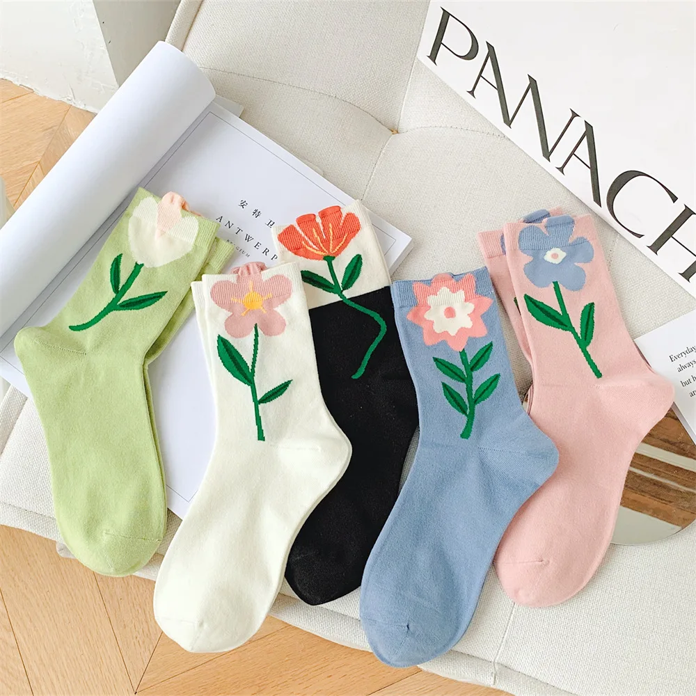 SummerCuteWomenSocksSkateStreetwearHarajukuKawaiiSocksThreedimensionalFlowerTulip