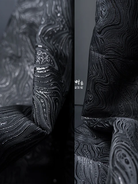 Tela Jacquard mezclada, tela negra brillante, diseño de rayas de