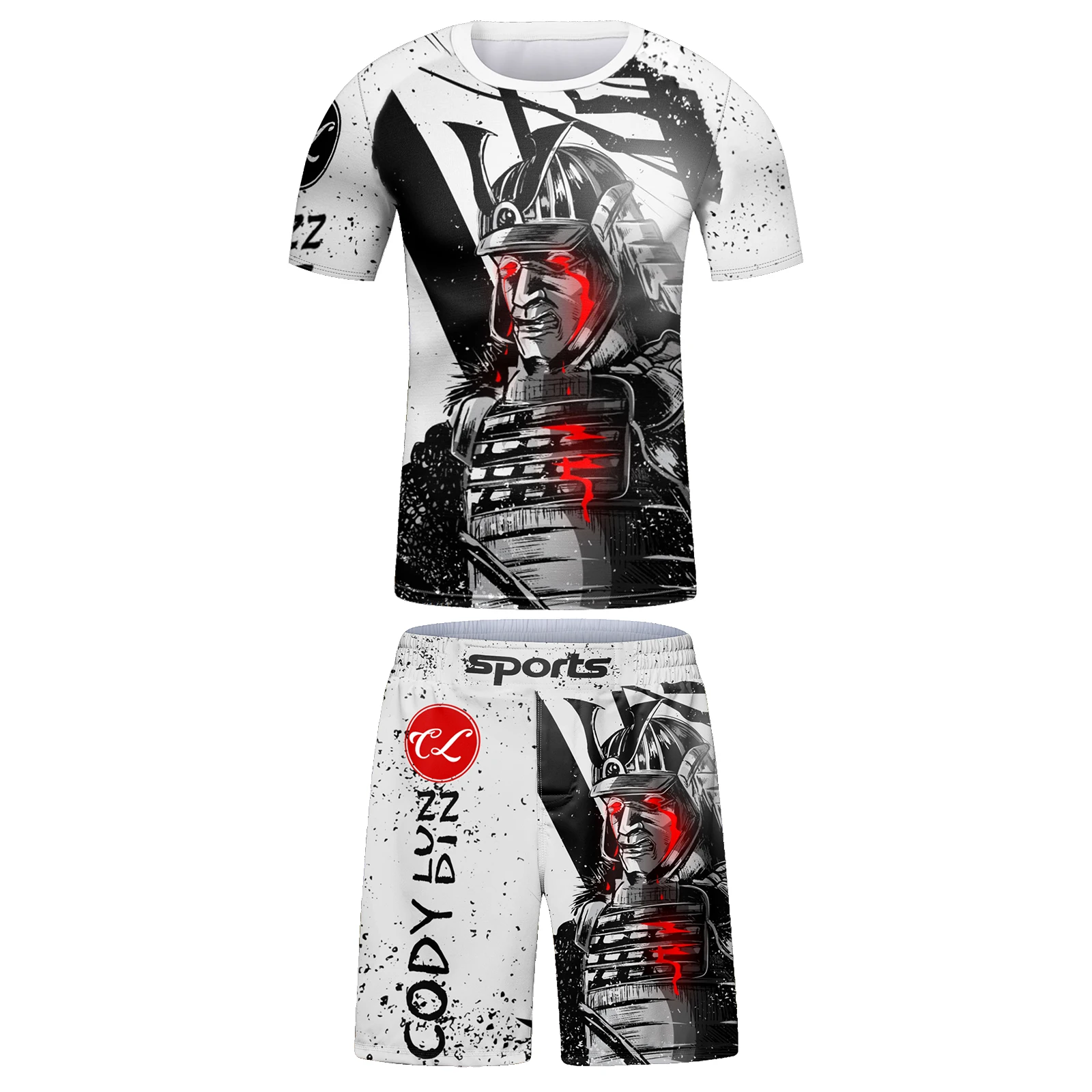Cody Lundin Short Sleeve BJJ Rashguard T-shirt+ MMA Shorts 2pcs/set Kickboxing Men Grappling Gym Sport Training Westling Wear 4