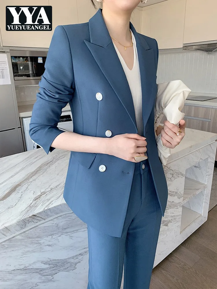 

Designer Blazer Set Women Spring Autumn Streetwear Elegant England Style Office Lady Double Breasted Suit Jackets Pants Set