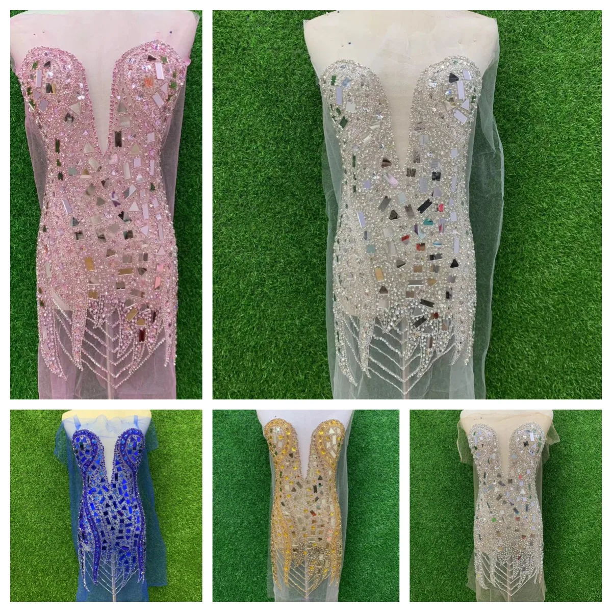 New wedding dress heavy work handmade mirror mesh applique