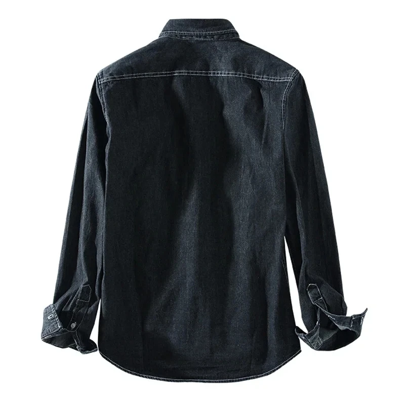 Four Seasons Men Long Sleeve Denim Shirt Cotton Jacket No Ironing Casual Social Comfortable Breathable 3 Colors
