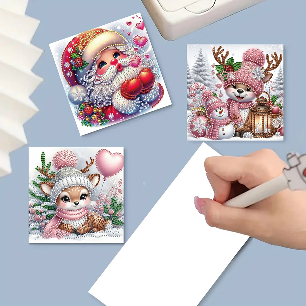 6PCS DIY Xmas Theme Rhinestone Diamond Art Mosaic Postcards Diamond Art Handmade Cards Creative Birthday Thanksgiving Card Kit