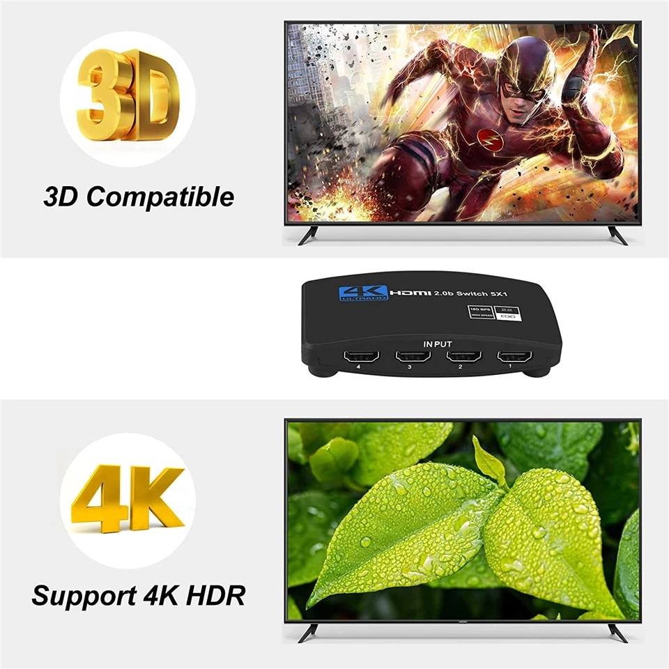 2026 Best 4K HDMI-compatible Switch 5 IN 1 OUT HDR HDMI Switch 4K 60Hz HDMI 2.0