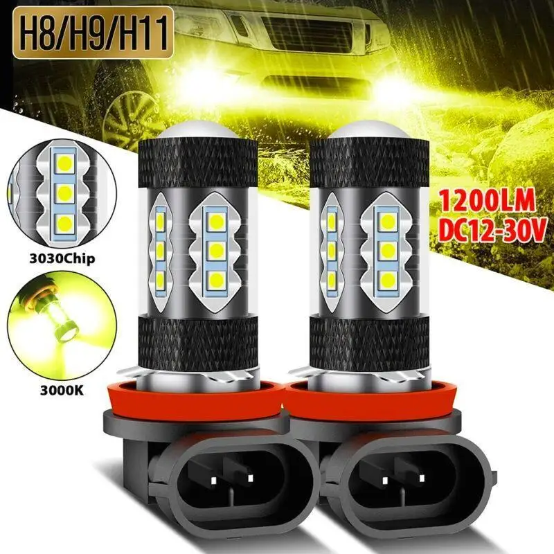 H11 H8 LED Bulbs 2x Golden Yellow Fog Light DRL Super Bright High Power