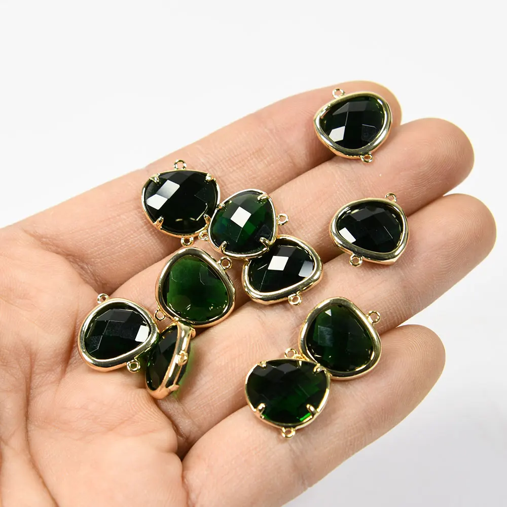APDGG 10 Pcs 13*15mm Green Glass DIY Connectors Jewelry Accessories Components Earring Making Jewelry DIY
