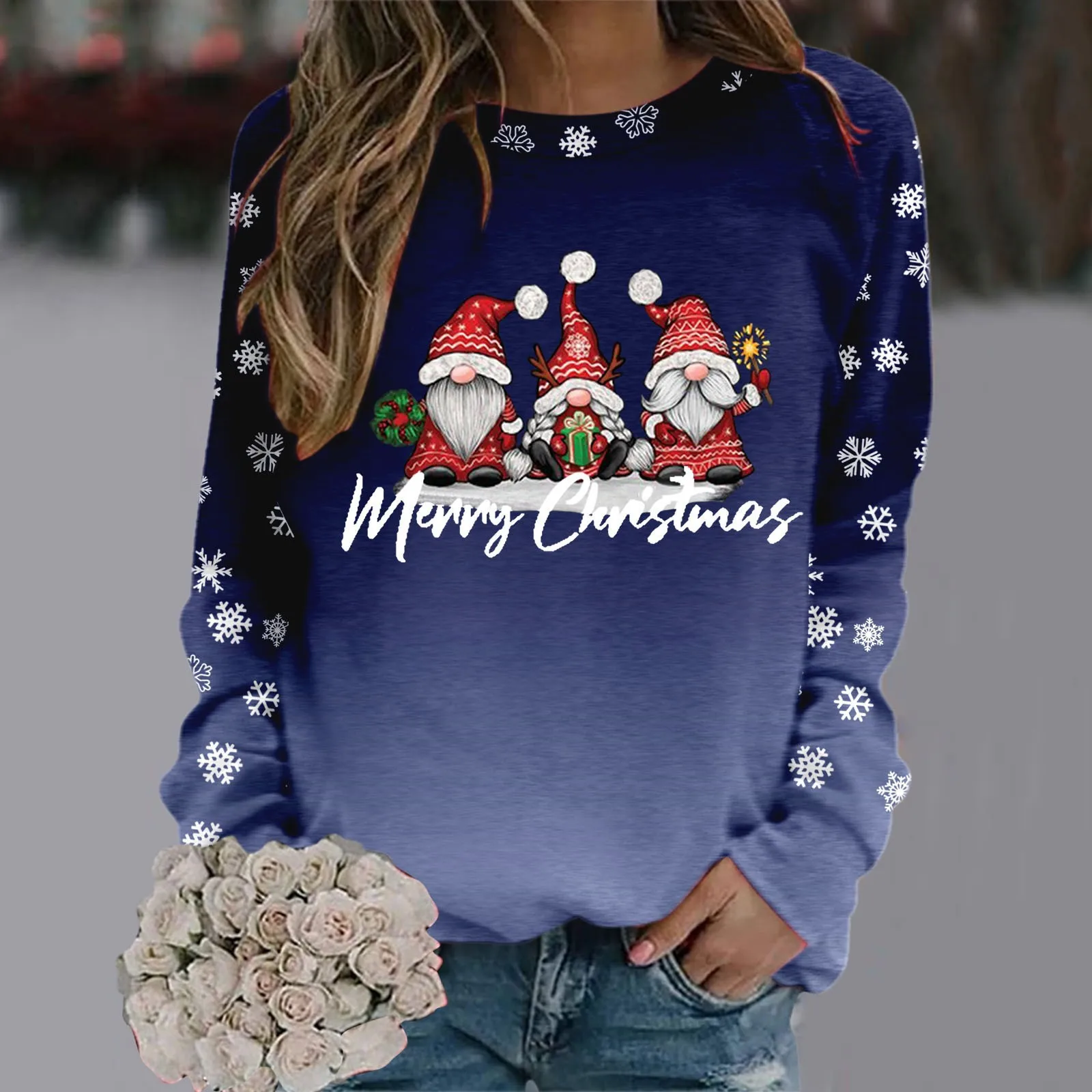 

Sweatshirt For Womens Casual Merry Christmas Print O Neck Round Neck Fit Pullover Tops Casual Long Sleeve Santa Jacket Women