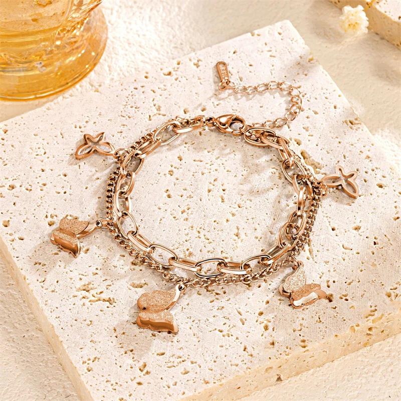 316L Stainless Steel Butterflys Charm Thick Chain Bracelet For Women-chain bracelet stainless steel bracelets stainless steel jewelry charm bracelet women bracelet