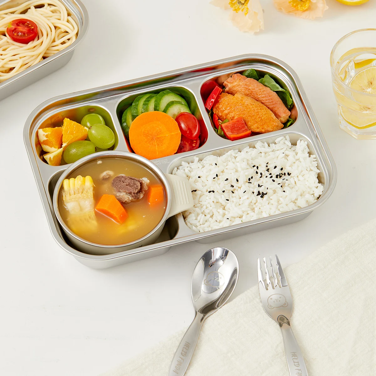 1L 304 Stainless Steel Dining Plate Durable Food Plate 4/5 Grid Lunch Box Kitchen Tableware 4/5 Sections Dinner Dish dining dish