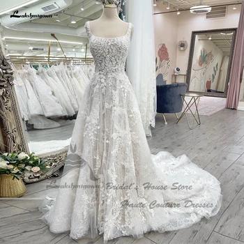 Lakshmigown Luxury Lace Champagne Bridal Wedding Gowns 2025 Vestidos Square Elegant Women Beach Wedding Dresses Customize 1