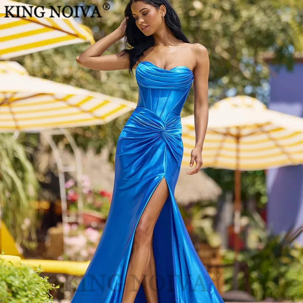 

KING Sexy Strapless Pleat Satin Evening Dresses 2024 Sleeveless Backless Floor Length Simple Prom Dress vestidos de noche
