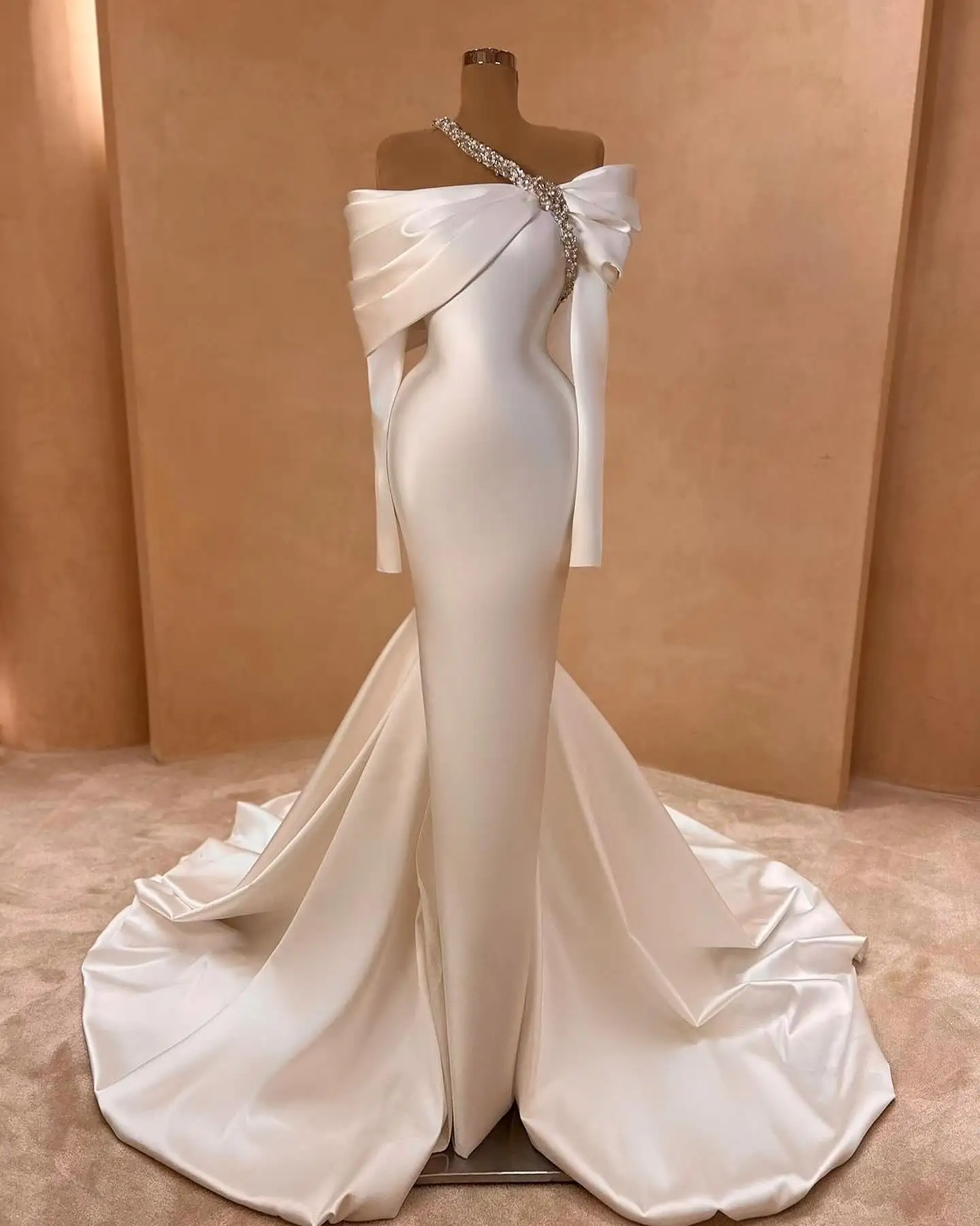 Elegant Mermaid Off The Shoulder Satin Long Wedding Dresses C4250 main image 0
