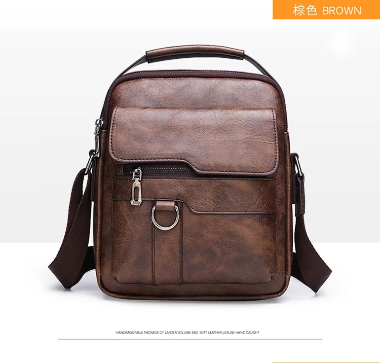 Men Shoulder Bag PU Waterproof Retro Business Fashion Handsome Multi Layered Divided Crossbody Large Capacity Handbags