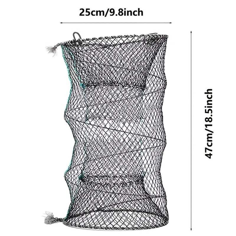 Fishing Net Crab Crayfish Lobster Catcher Pot Trap Eel Live Bait Woven Loop Rope With Black Foldable Portable Fishing Net