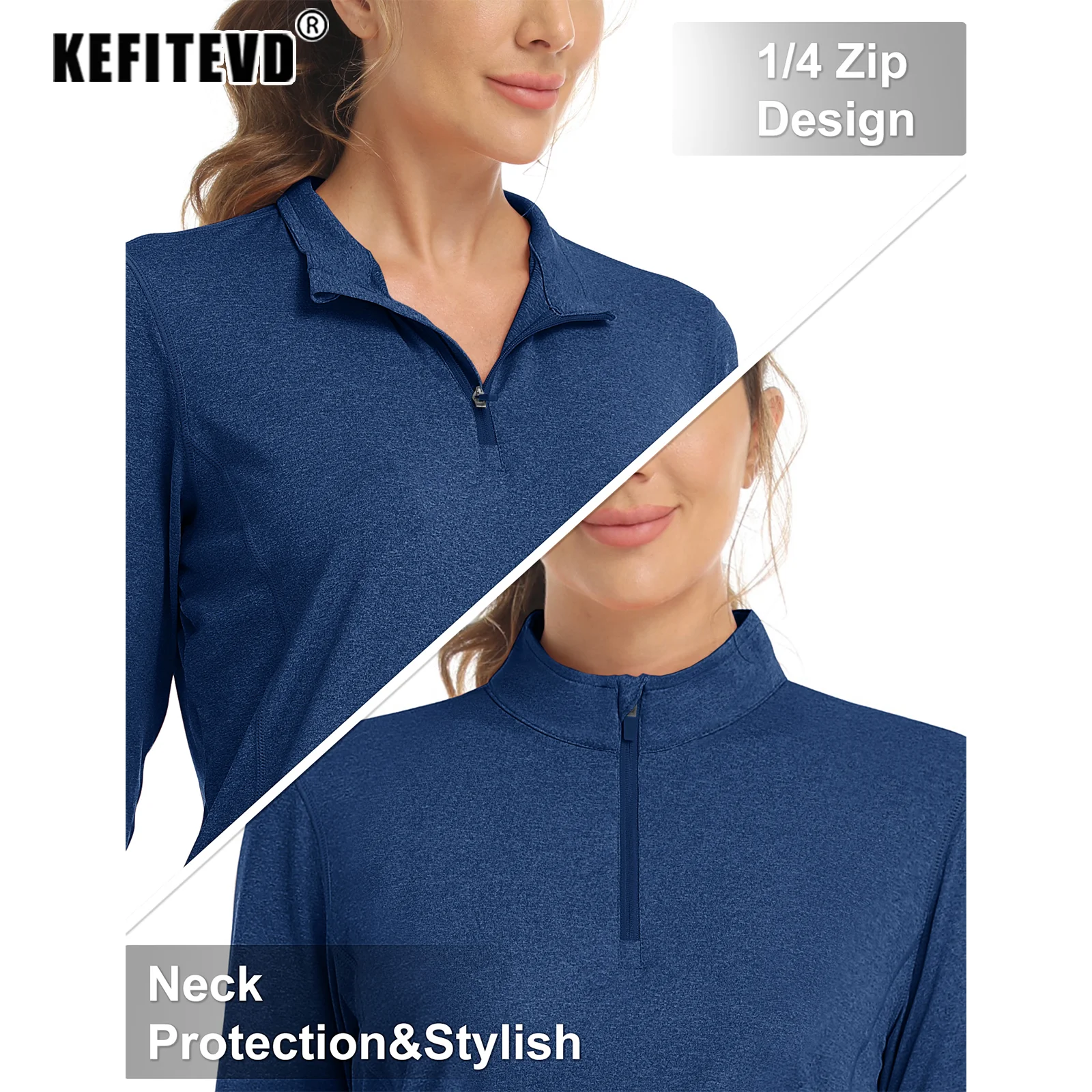 KEFITEVD Women's UPF 50+ T-Shirts Sun Protection 1/4 Zip Long Sleeve Quick Dry Shirts Sport Running Elastic Breathable Outdoor 4