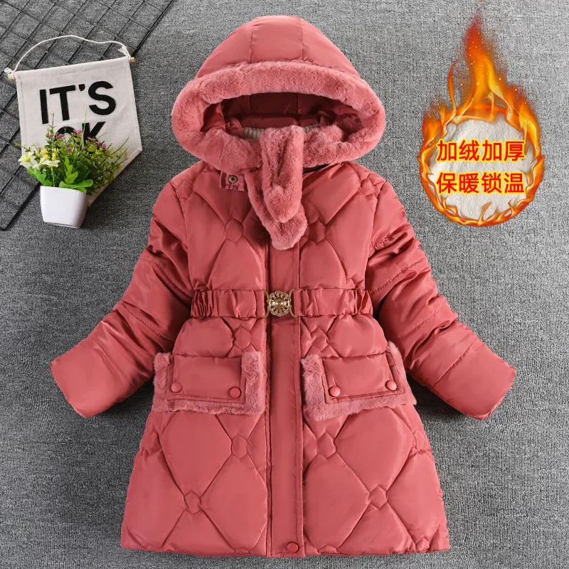 Girls Parka Long Coats Winter Waterproof Fur Collar Hooded Jackets Big Kids Thick Warm Cotton Outerwear Teenage Snowsuit