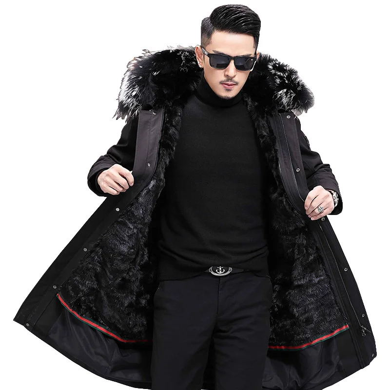 

Male Winter Raccoon High Parka Men quality 2023 Hooded Warm 100% Fur Collar Jacket Real Black Overcoat Jaquetas Mink Liner