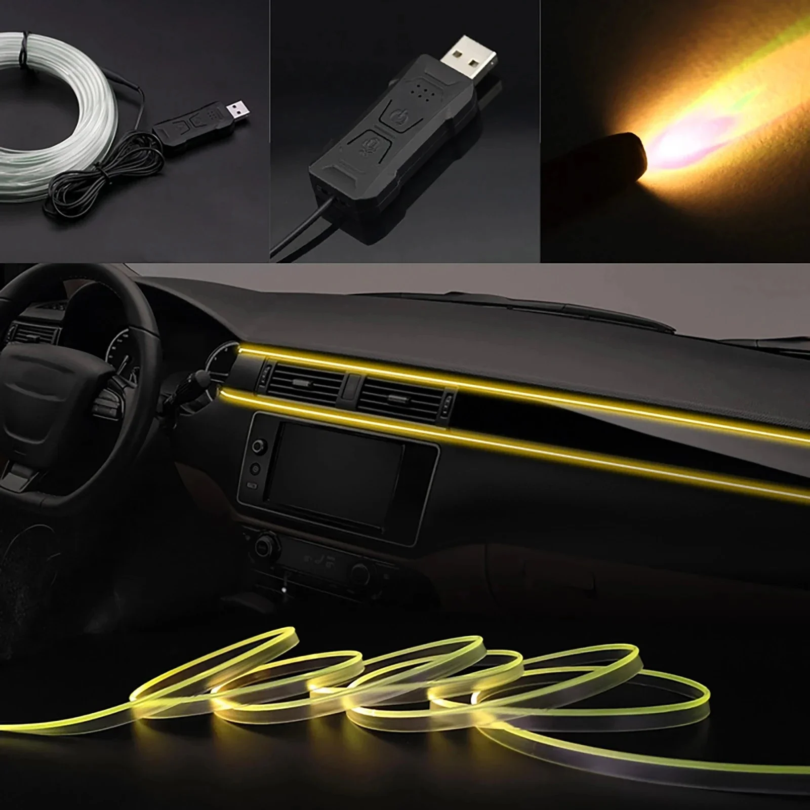 RGB car interior atmosphere light strip 5M app-control ambient LED USB fiber optic lamp for auto DIY universal fit