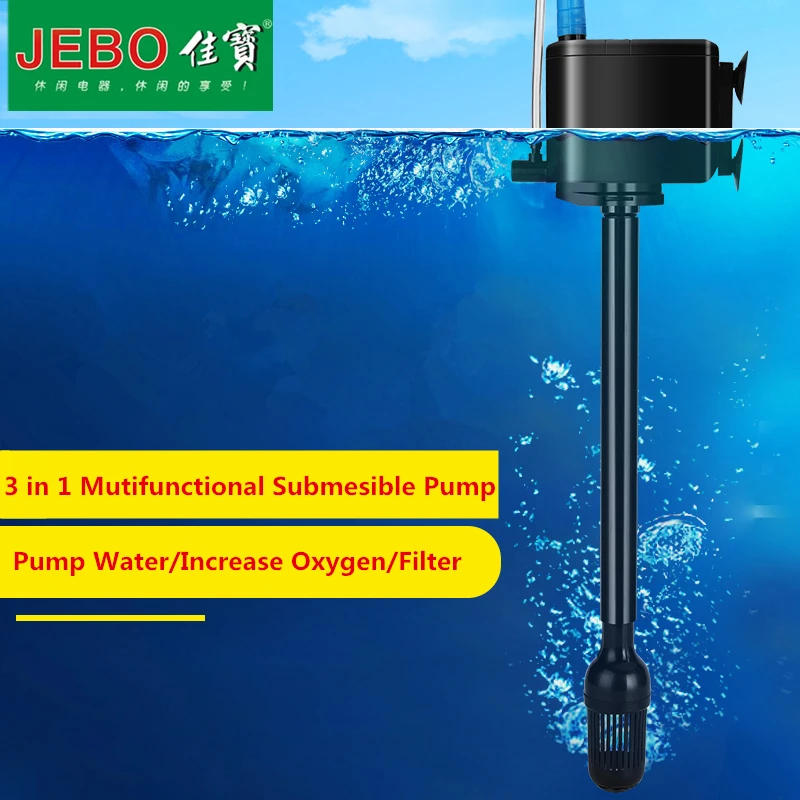 

JEBO 19W Aquarium Water Pump For 3 in 1 Mutifunctional Aquarium Pump Fish Tank Super Silence Filter Increase Oxygen Air R375M