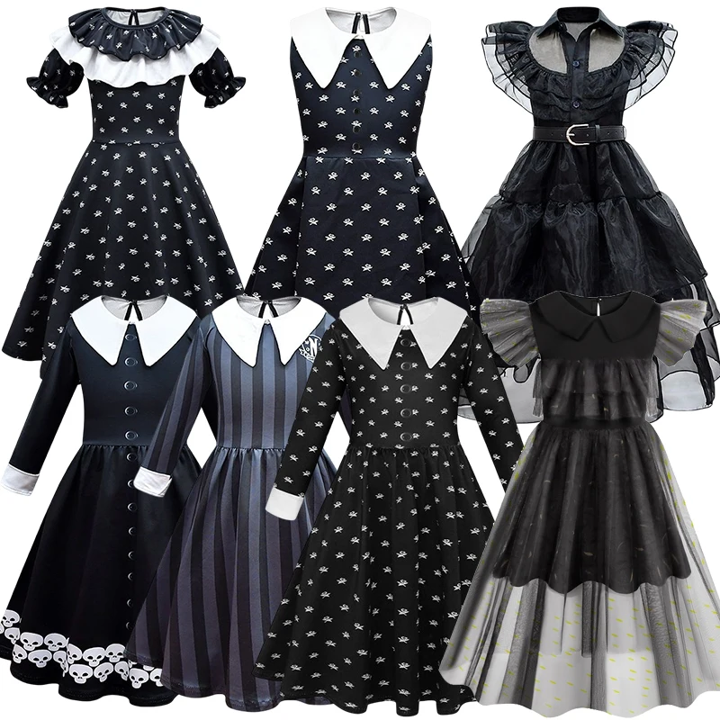 

Girl Dress Costume COS for Movie Wednesday Role Vestido Halloween Party Performance Dance Clothes Gothic Style 3-12 Dropshipping