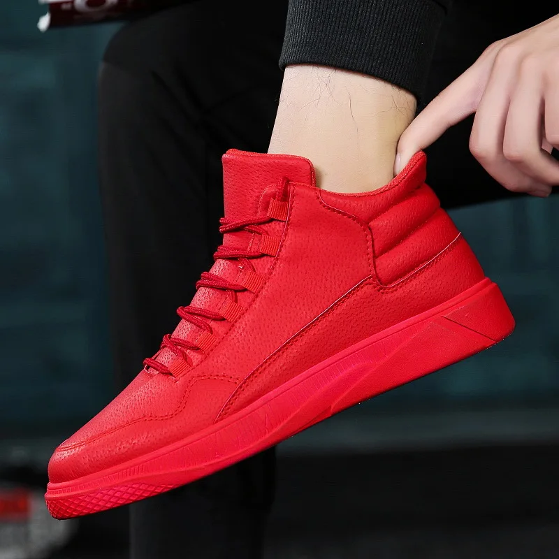 

Men's Skateboarding Shoes 46 High Top Casual Sneakers Breathable Street Shoes PU Red Flats Shoes Walking Shoes Chaussure Homme