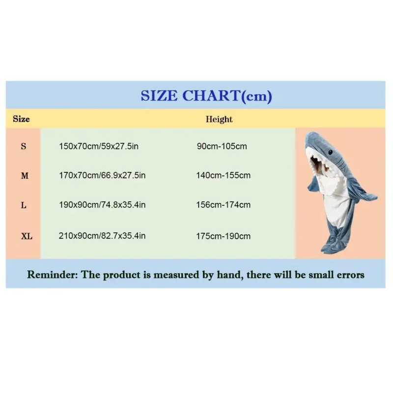 Cartoon Shark Pajamas Sleeping Bag Unisex Wearable Shark Blanket Hoodie Animal Blue Costume Pajamas Adult Kids Teenager