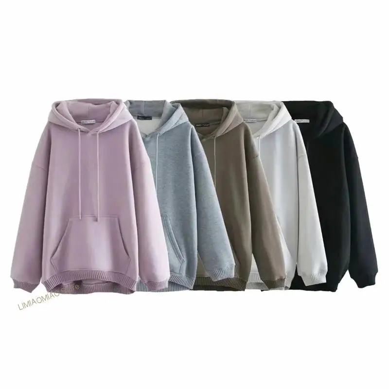 2022 Merodi Casual Long Sleeve Drawstring Hooded Collar Winter Warm Pullover Female Fashion Inside Plush Cotton Hoodies Chic