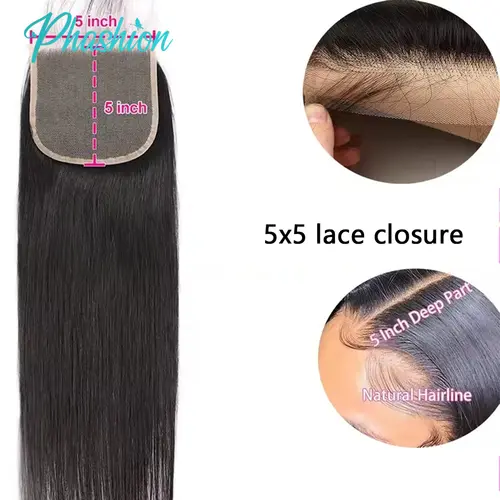 Phashion 24 26 Inch 5x5 4x4 Straight Lace Closure Only Pre Plucked Long Full Swiss Transparent Lace 100% Remy Human Hair On Sale - Image 5