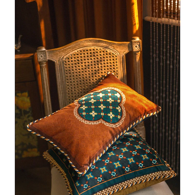 Dunxdeco Retro Chinese Style Waist Cushion Cover Decorative Pillow Case